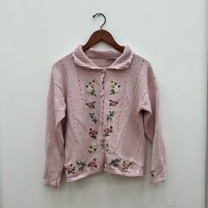 Vintage embroidered collared cotton cardigan